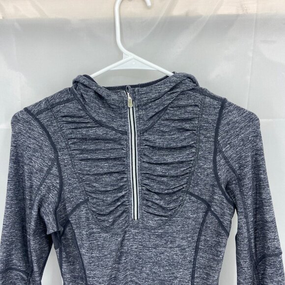 Lululemon Women 4 1/4 Zip Pullover Jacket Ruched Ruffled Stretch Thumbholes Blue - Picture 2 of 7